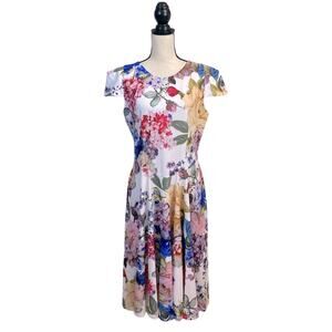Marc Bouwer Floral Fit and Flare Cap Sleeve Dress Size Large